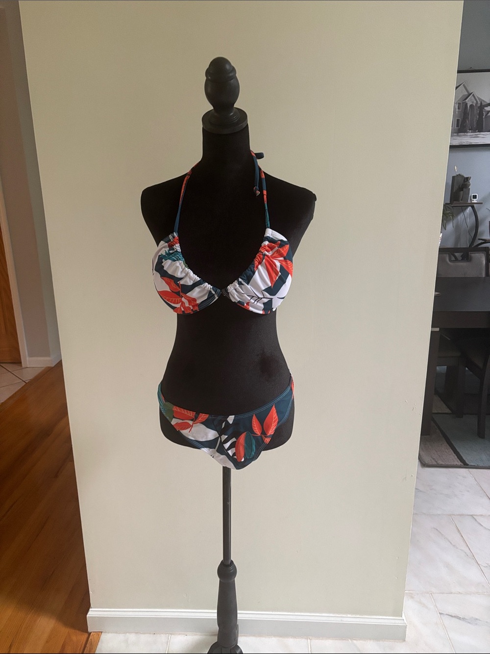Women’s Floral 2 Piece Halter Bikini Set with Cover-Up in Navy,Green and Orange